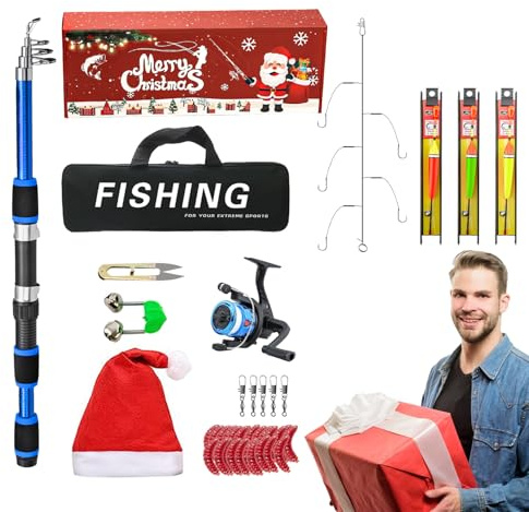 Fiskespö med rulle | Fiskeutrustning med förvaringsväska | julkit med spö lockar | för vänner, män, fiskare, vuxna, pojkar, far, sjö, bäck