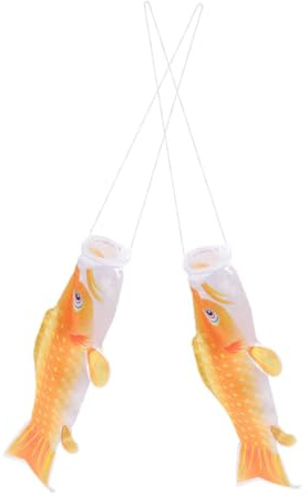 VICASKY 2 Stück Japanische Karpfen Windsäcke 40cm Gold Traditionelle Koi Gartendekoration Außenbereich Hängende Stoffflagge Wetterfest