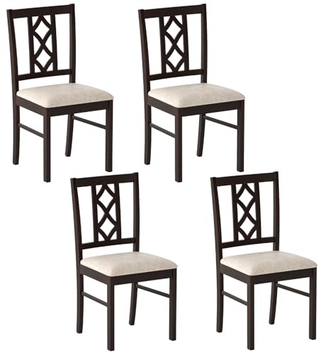 Giantex Dining Chairs Set of 4, Rubber Wood Dining Room Chairs with Hollowed Backrest & Padded Seat, Farmhouse Side Chairs for Living Room Kitchen, Walnut