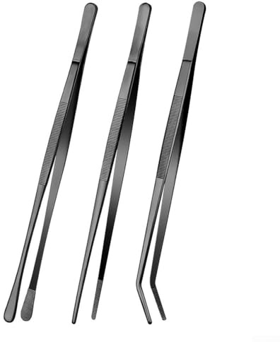 BBQ Tongs 3-Piece, Black Grill Cooking Tweezers 10-Inch 430 Stainless Steel Kitchen Tools