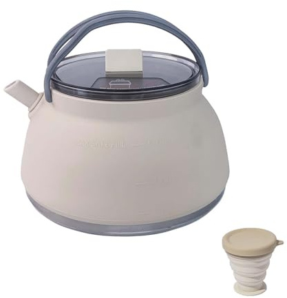 Bollitore Elettrico Portatile 1L in Acciaio Inossidabile e Silicone Pieghevole con Maniglia, bollitore da Viaggio con Tazza, Coperchio per Campeggio, Picnic, Barbecue, Camper