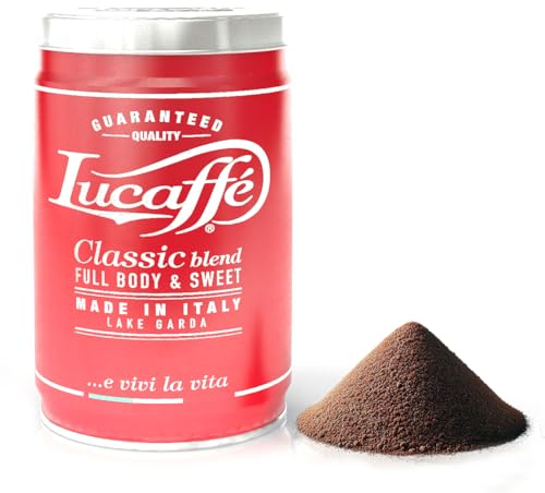 Lucaffè - Barattolo Caffè Macinato Classic 250 Gr | Caffè Cremoso di Altissima Qualità per Moka, macchine Filter Coffee | Tostatura Media | Gusto Dolce e Corposo | Aroma Fine e Cioccolatoso