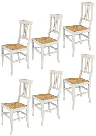 t m c s Tommychairs - 6er Set Stühle Artemisia für Küche und Esszimmer, Robuste Struktur aus lackiertem Buchenholz im Shabby Chic Stil, handwerklich antik behandelt und Sitzfläche aus Stroh