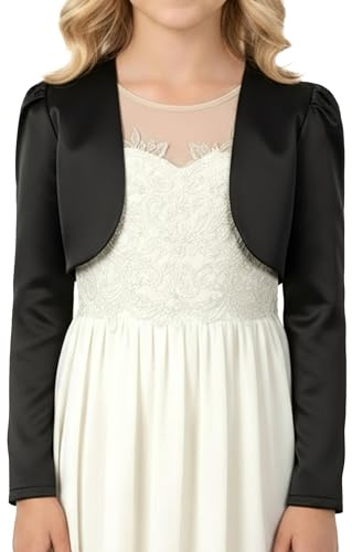 BlackButterfly Bambini Raso Manica Lunga Bolero Ragazze (Nero, 13-14 Anni)
