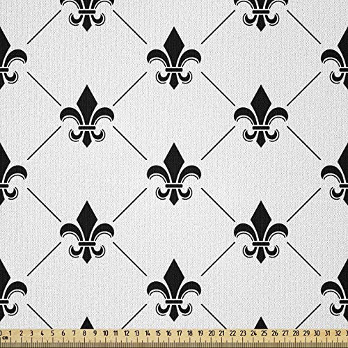 ABAKUHAUS Fleur De Lis Microfaser Stoff als Meterware, Französischer Damast, Deko Basteln Polsterstoff Textilien, 2M (230x200cm), Weiß Schwarz