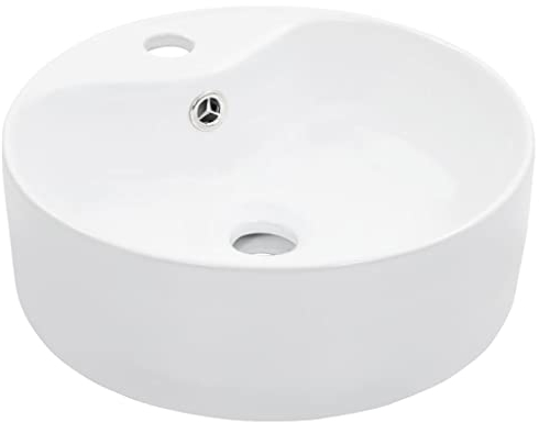 vidaXL Waschbecken mit Überlauf Waschschale Waschtisch Aufsatzwaschbecken Waschplatz Handwaschbecken Aufsatzbecken Badezimmer 36x13cm Keramik Weiß