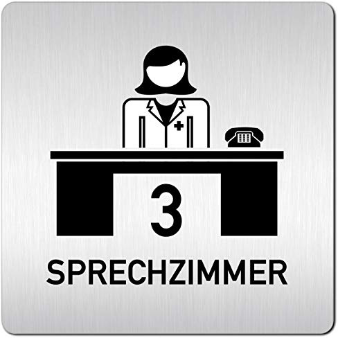Türschilder24 XXL Schild - Türschild (B) • 125 x 125 mm • Sprechzimmer 3 Ärztin 002 • 1,5 mm Aluminium Vollmaterial • 100% Made in Germany