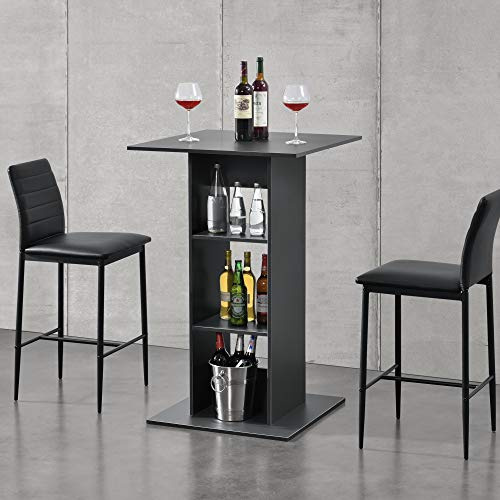 [en.casa] Bartisch 'Visby' Quadratisch 110x70x70cm Bistrotisch mit 3 Regalfächern Stehtisch Bartheke Tresentisch Dunkelgrau