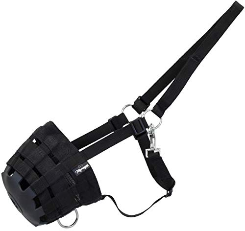 Marengos - Fressbremse Pferd & Pony | Maulkorb mit Fress-Schutz | zur Kontrolle von Grasverzehr & bei Krankheit | stufenlos einstellbar | Weide-Maulkorb in schwarz für Vollblut