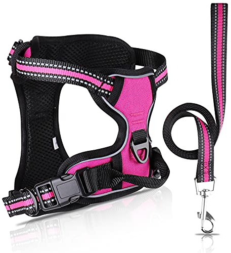 SIBOTER Hundegeschirr mit Hundeleine, Reflektierendes Hundegeschirr mittelgroße Hunde, mit Einfache Kontrolle Griff und Rückseite perfekt für Spaziergänge im Freien (M, Rosa)
