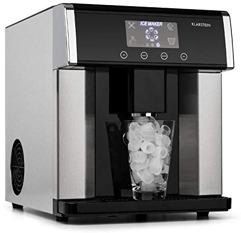 Klarstein Eiszeit Ice Maker Silver – Stainless Steel, 3 L Tank, 15 kg/24h, Ice in 12 Min, ~12 Cubes/Cycle in 3 Sizes | Countertop Ice Cube Maker, Touch Display, Full & Water Alarm