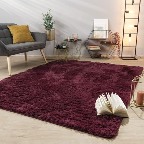 TT Home Teppich Wohnzimmer Hochflor Langflor Weich Soft Modernes Einfarbiges Design, Farbe:Violett, Größe:140x200 cm