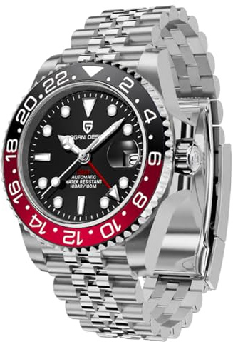 Pagani Design 1662 Herren Automatik GMT Mechanisch Edelstahl 40MM Uhr Saphirglas Wasserdicht Leuchtend Mode Business Herrenuhr(Fünf Baht Schwarz Rot)…