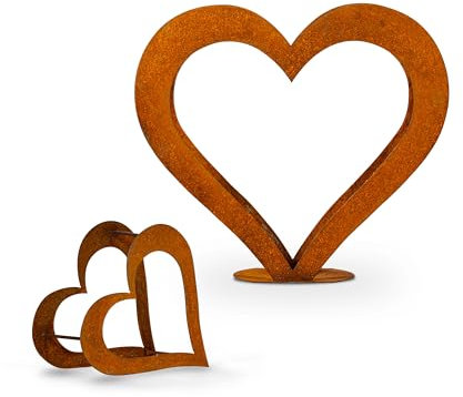 Cesto per legna da ardere, cuore in metallo, ruggine, in legno, decorazione M+XS