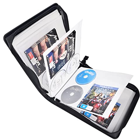 LIOVODE DVD Case 200 DVDs and 100 Booklets Capacity, Storage CDs with Booklet Inserts Media Organizer Holder Black CD Wallet for Home and Car