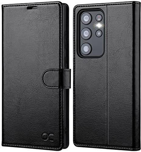 OCASE Hülle für Samsung Galaxy S23 Ultra Handyhülle Schwarz 6,8 Zoll | Premium PU Leder Kartenfach Standfunktion Cover RFID Schutzhülle Etui Klapphülle