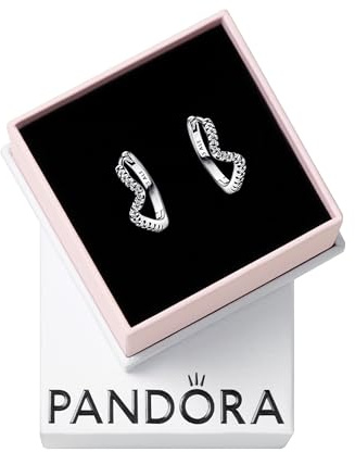 PANDORA Timeless Orecchini a cerchio con onda brillante in argento Sterling con zirconi cubici trasparenti, Cerchi D'Onda Scintillanti