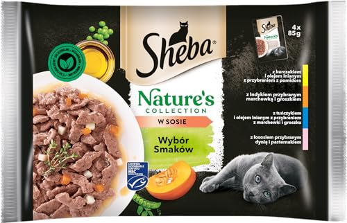 Sheba Nature's Collection Geschmacksauswahl – komplettes Nassfutter für ausgewachsene Katzen in Soße 5 x (4x85g)