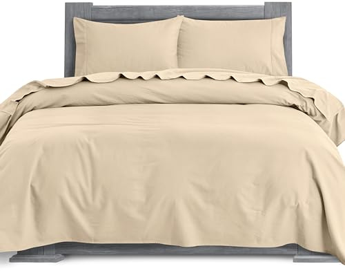 Elegant Comfort Soft 4-Piece 100% Turkish Cotton Flannel Sheet Set - Premium Quality, Deep Pocket Fitted Sheet, Ultra Soft, Cozy Warm Flannel Sheets - Cali King, Linen