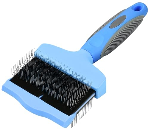 Haustier Hundebürste Katzenbürste, Zupfbürste für Hunde, Haustier Pflege Kamm Groß, Double Brush, Zum Lösen von Knoten und Verfilzungen (Blau)