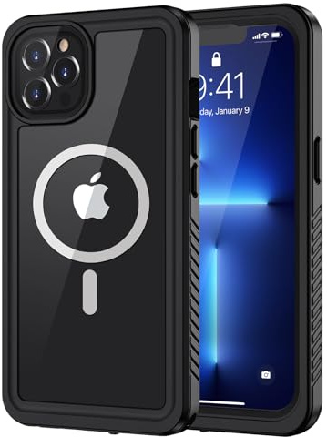 Lanhiem für iPhone 13 Pro Max Hülle IP68 Wasserdicht Magnet Stoßfest | Handyhülle iPhone 13 Pro Max, Kompatibel mit Magsafe, 360 Grad Outdoor Panzerhülle, mit Displayschutz, Schwarz