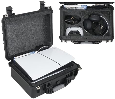 Case Club Hard Case to fit PS5 Slim - Waterproof Carrying Case Includes Headset Storage & Custom Slots for 1 Game, Stand & 1-2 Controllers (Playstation 5 Slim)