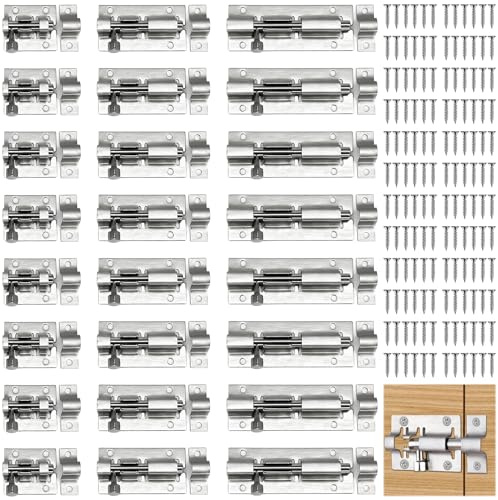 NINGYER 24 Stück Schieberiegel, Edelstahl Riegelschloss mit 144 Schrauben, Schiebeschloss, Bolzenriegel für Gartentor, Badezimmer, Schuppen, Fenstern (3 Größen)