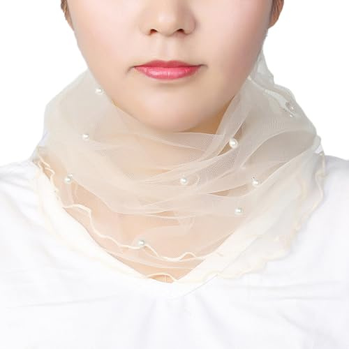 Damen Elastisches Netz Loopschal mit Perlen,Loop Schal Schlauchschal Halstuch,Rundschal,Schal Thin Sommer,Elegante Schal Tuch Geschenk für Frauen,Beige