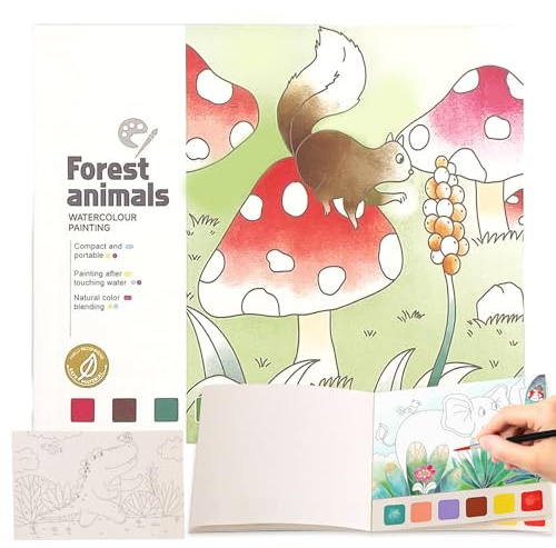 Lithyc Wald Kinder Malmatte - Tolles Aquarell-Malbuch Topmodel, Aquarellmalerei Mit Farben und Pinseln, Geeignet für Kinder und Erwachsene