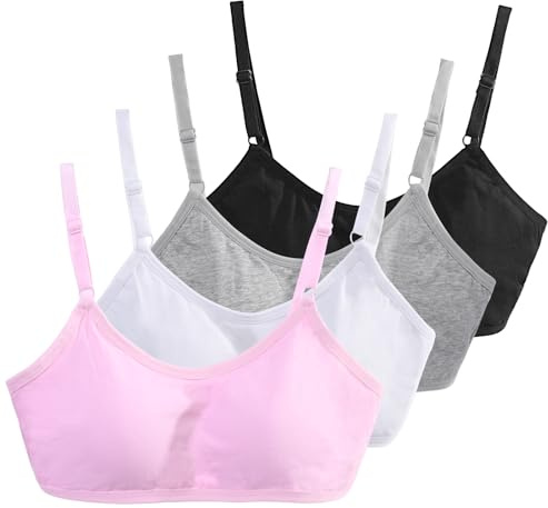 Radsocken 4 Pack Sports Cotton Training Crop Bra for Girls 10-16 Years | Cotton Training Crop Bras with Adjustable Strap Seamless Sports Underwear,Teenage Girls Crop Top for 10-16 Years