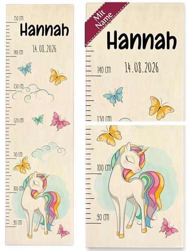 Messlatte Kinder - Einhörner - Einhorn Kindermesslatte Unicorn Einhornmotiv - 90-150 cm - Holz - von geburt kinderzimmer kinderhöhenmesser größen größe zur mädchen kind