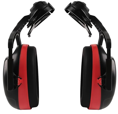 HEARMOR Paraorecchie per casco, paraorecchie per casco forestale con visiera e casco per motosega, Colore: rosso, Taglia unica