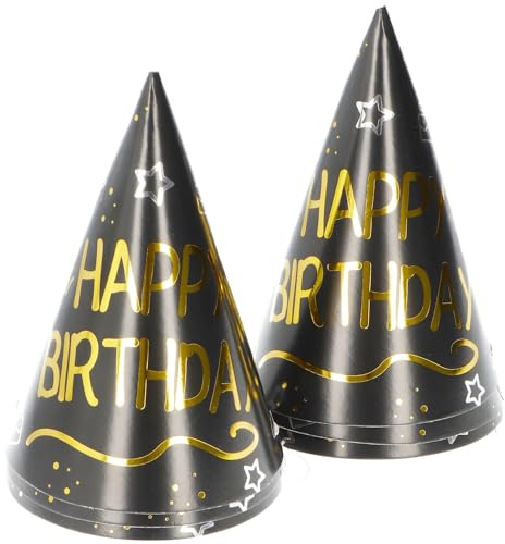 Folat 25054 Compleanno Decorazioni Nero Oro Argento Cappellini da festa - Happy Birthday - Shining Glam - 6 pezzi