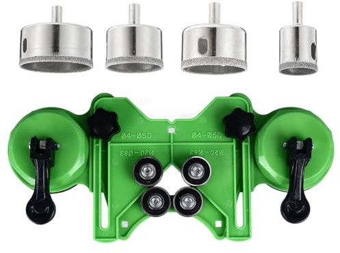 Guide de Scie Cloche pour Carrelage, Guide de Scie Cloche de Perçage de Haute Précision, Guide de Scie Cloche Réglable, Fixation de Gabarit, (Localisateur avec 4 forets)