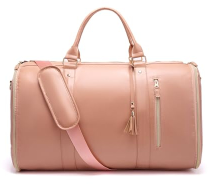Suweir Kleidersack Reisetasche PU Leder Reise Handgepäck Kleidertasche für Damen Umwandelbarer Kleider Seesack mit Schuhbeutel 2 in 1 Hängekoffer Anzugtasche Business Travel Duffle Bag für Reisen