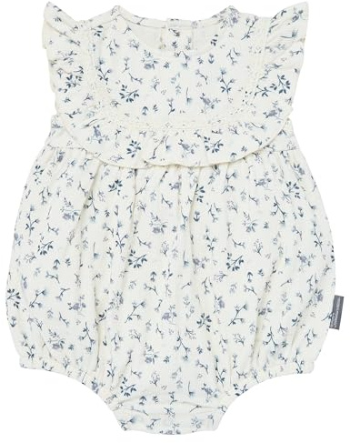 Modern Moments by Gerber Baby Girls' Ruffle Bubble Romper, Ivory Blue Ditsy, 24 Months