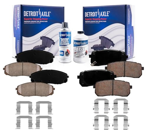 Detroit Axle - Brake Pads for 2015-2019 Kia Sedona Front and Rear Ceramic Brake Pads with Hardware Kit 2016 2017 2018 Replacement