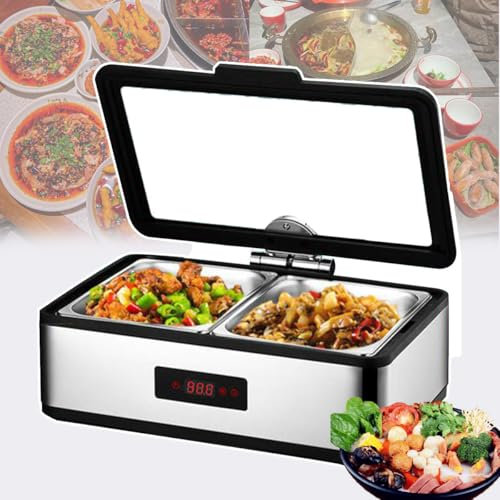 PLABNK Scaldavivande da 9 Litri, Server per Buffet in Acciaio Inossidabile, Controllo Preciso della Temperatura, Pannello Digitale A LED, Impedisce La Combustione A Secco, per Banchetti,Double,9L