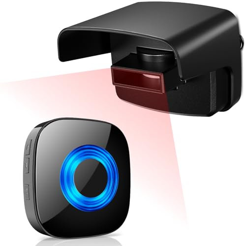 Rilevatore di Movimento Infrarossi esterni, PHYSEN Sensore Movimento Allarme Casa Senza Fili, Allarme vialetto Kit elettronico per campanello, Antifurto Wireless per Alberghi/Cortile/Fabbriche