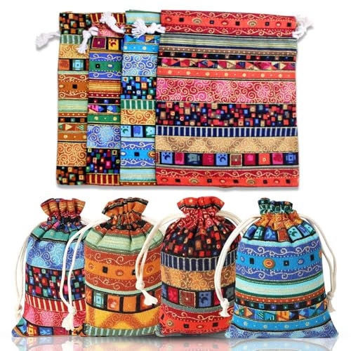 Jutesäckchen 24 Stück 10 x 14 cm Bunte Säckchen mit Kordelzug Sackleinen Taschen Jutebeutel Kleine Stoffbeutel Geschenksäckchen Schmuckbeutel für Weihnachten Schmuck Geburtstagsfeier