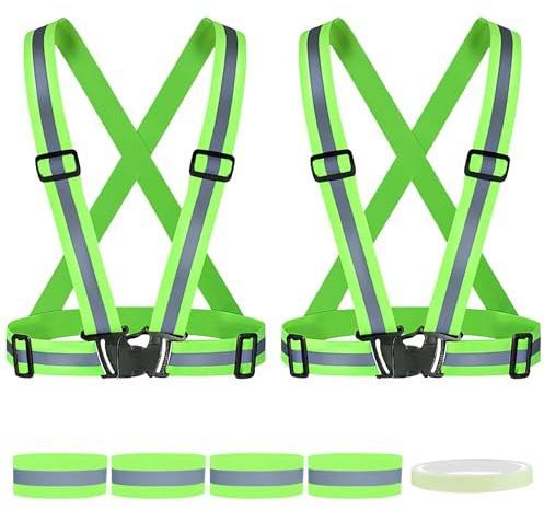 ZOCONE 2 Piezas Chaleco Reflectante con 4 Bandas Reflectoras 3M Cinta Reflectante, Ajustable Chaleco de Seguridad Reflectante Alta Visibilidad Chalecos Reflectantes para Correr Senderismo Ciclismo