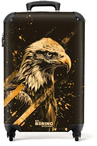 NoBoringSuitcases.com® Handgepäck Koffer 55x40x20 Reisetasche - Reisekoffer mit Rollen, Leichtgewicht Hartschalenkoffer, Trolley Kabinengepäck mit Adler - Schwarz, Koffer für Flugzeug