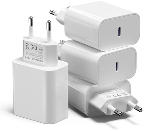 【Lot de 4】 Chargeurs USB C 25W, Chargeur Rapide de Type C PD 3.0, Adaptateur d'alimentation Universel USBC, Compatible avec iPhone 16/15/14/13/12/11, Samsung Galaxy S25/S24/S23/S22/S21, Google Pixel