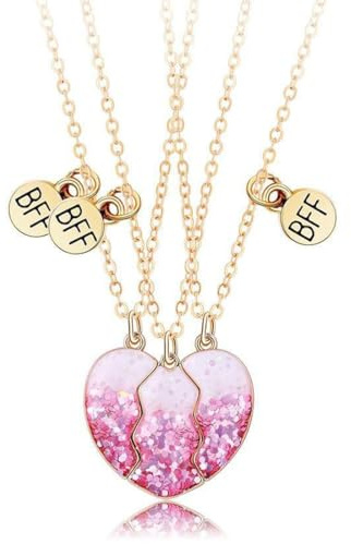 NJCXOLA Confezione da 3 collane dell'amicizia in acciaio inossidabile con ciondolo a cuore, collane dell'amicizia con gioielli magnetici, ottimo regalo per le migliori amiche, donne e ragazze