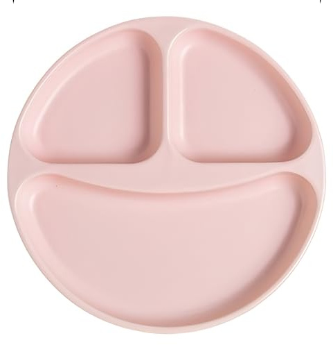 Plato Dividido de Cerámica - 20.5cm/8.07in Plato redondo rosado con Forma de sonrisa, adecuado para niños, estudiantes, Personas fitness y Control de peso, Apto para horno, Microonda y Lavavajilla