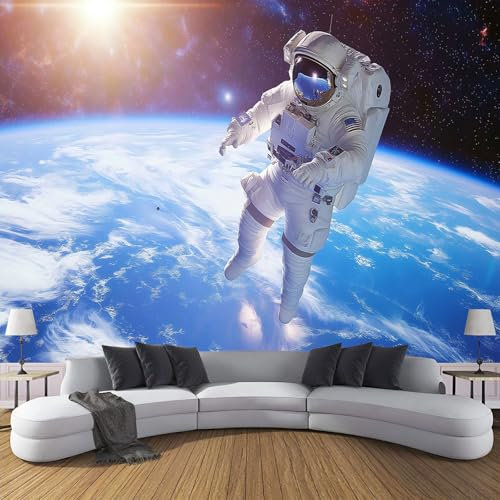 DLERFLOVR Papel Pintado Pared Panorámico Astronauta 200x140cm - Espacio Exterior Fotomural para paredes, Póster Gigante de Pared 3D Para Salón o Habitaciones Dormitorio