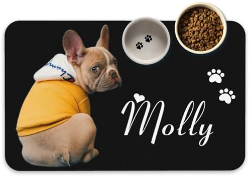Fußmatte Personalisiert Napfunterlage Hund Futtermatte Katzen Haustür mit Namen und Foto Fußmatte Selbst Gestalten Haustier Hundebesitzer Rutschfest Waschbar Geschenk Einzug Richtfest Geburtstag