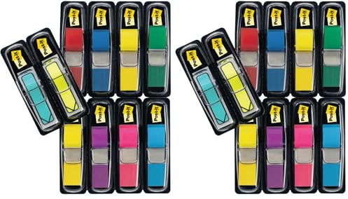 Post-it Index Small Flags, Vorteilspackung mit 8 Blöcken und 2 Pfeilblöcke GRATIS, 328 Blätter, 11, 9 mm x 43, 2 mm, Farben: Gelb, Rot, Grün, Blau, Lila, Pink - Für wichtige Informationen