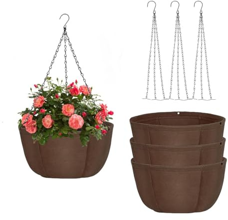 Les-Theresa 3er Set Blumenampel Außen, Hängetopf für Pflanzen mit Ketten Blumenampel Hängend Außen, 30.5 cm Durchmesser Hängender Blumentopf, für Innen Draußen Decken Balkone Wanddekoration