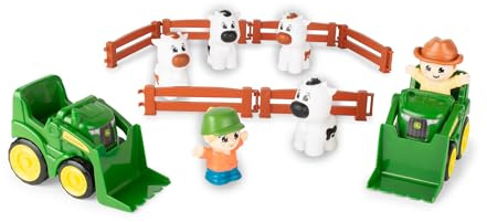 TOMY The Cows are Out! Farm Animal Playset - Preschool Farm Set with Tractors, Cows, Farmers & Fences - 14 Pieces - Ages 18 Months+